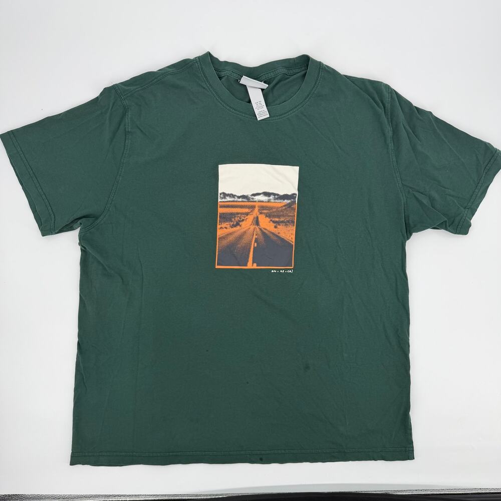 H&M Men's XXL Green Graphic T-Shirt Desert Road Mountain Southwest Tee 2XL